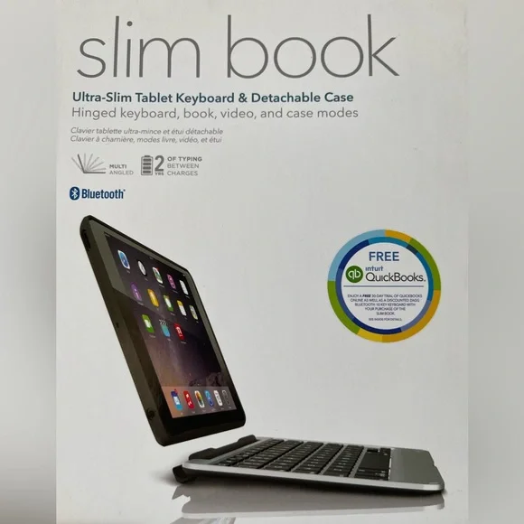 ZAGG Slim Book iPad Air 2 Bluetooth Keyboard Backlit Keys Detachable Case NEW - Picture 1 of 8